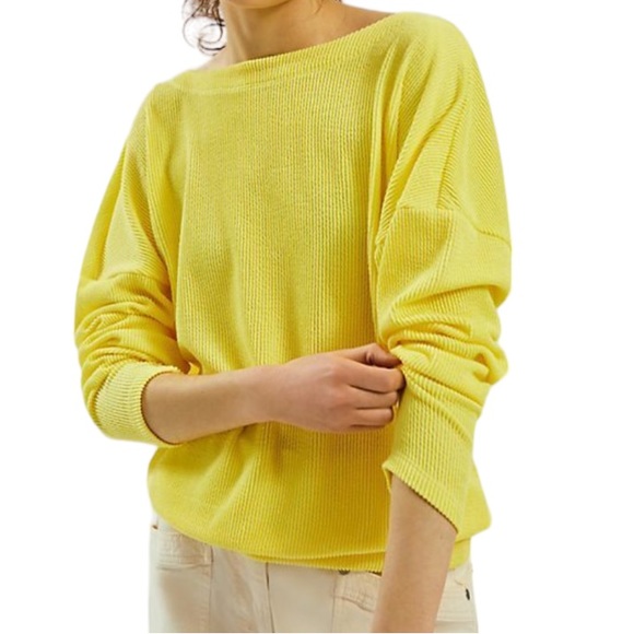 NWT Anthro Maeve Kasi Yellow Ribbed Draped Back Crop Pullover Top - L P - Picture 16 of 16